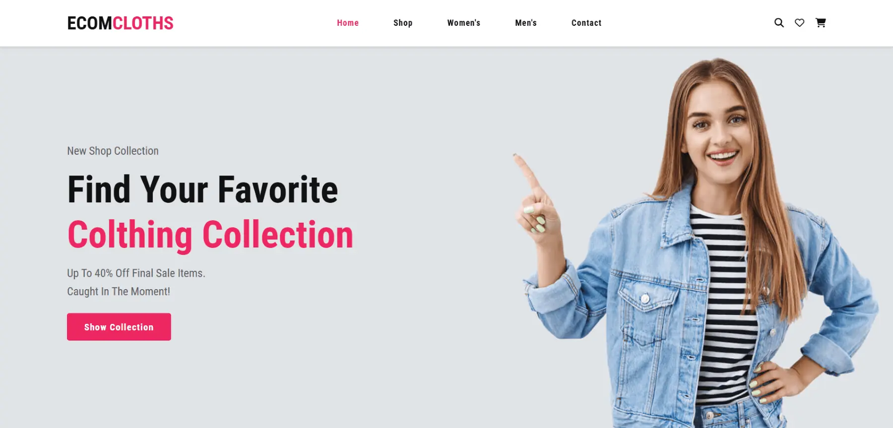 A screenshot of Ecom Cloths' Landing Page